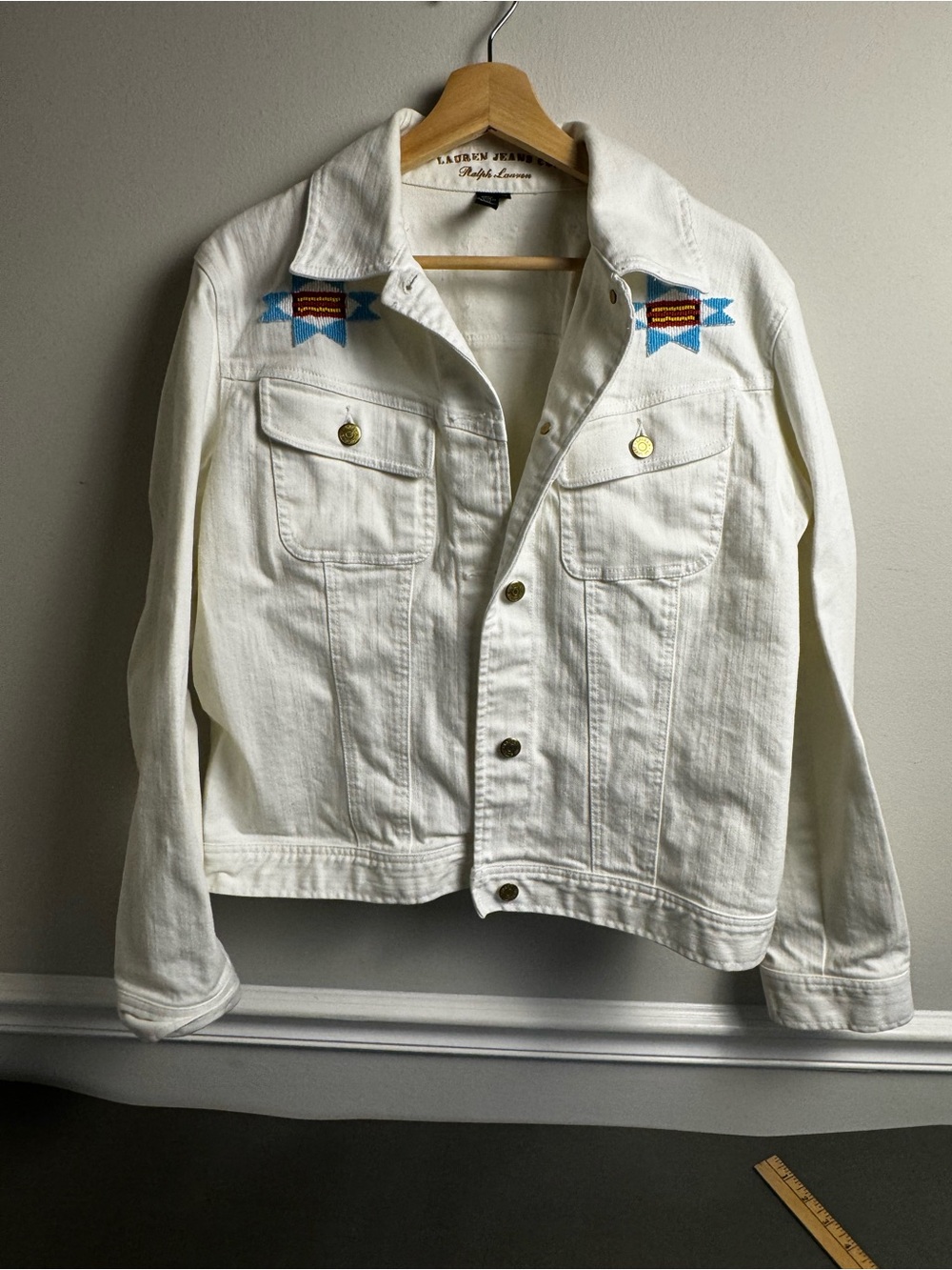 Ralph Lauren Lauren Jeans Co XL White Southwestern Beaded Denim Jacket